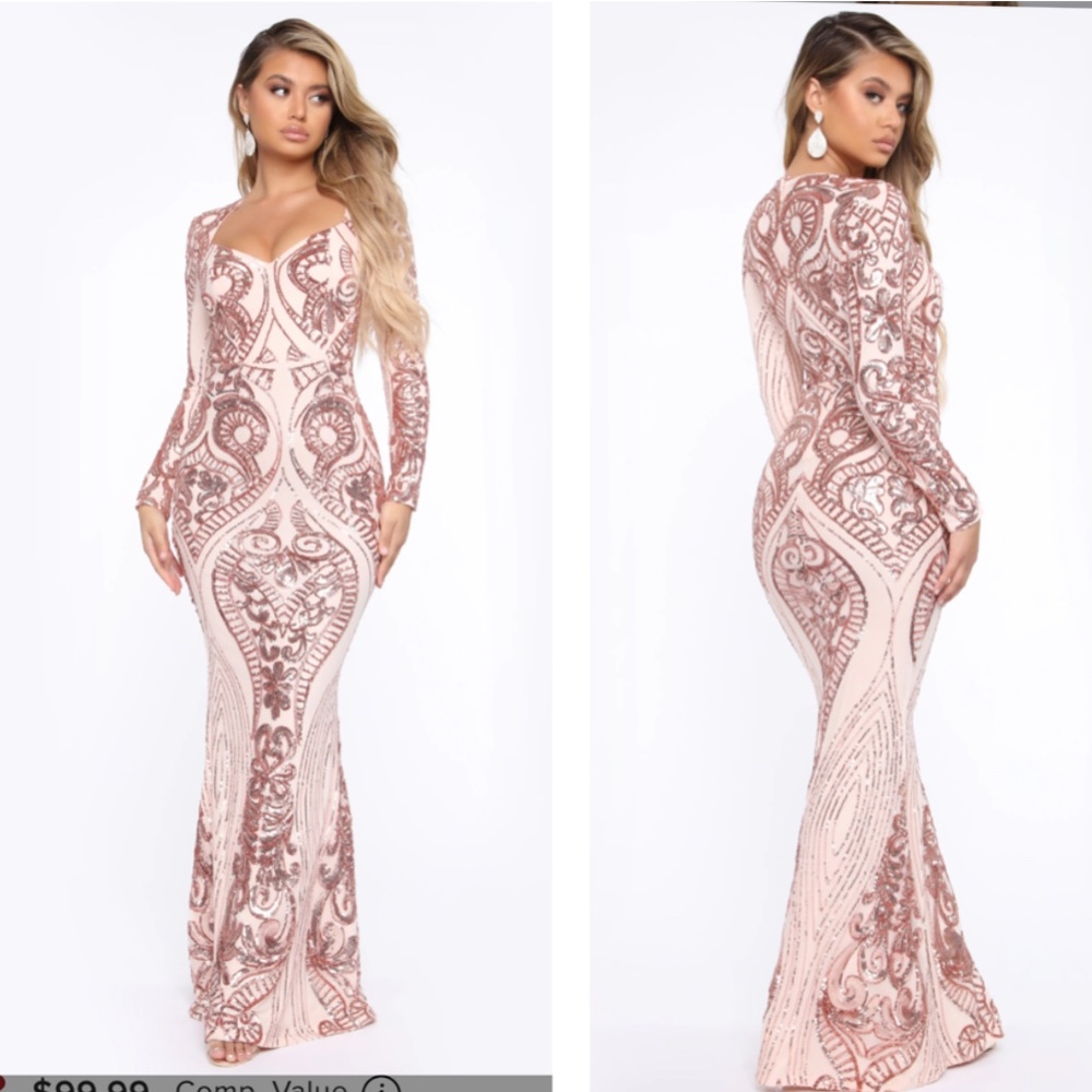 Queen Vibes Sequin Mermaid Gown - Rose Gold